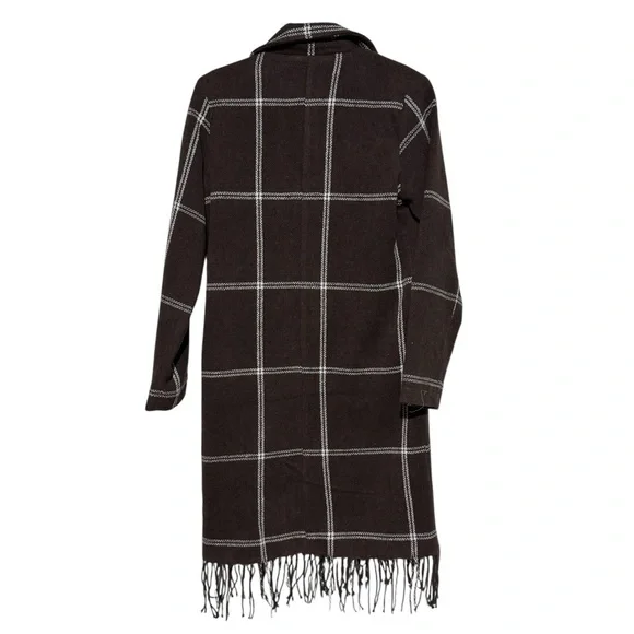 Thread $ Supply NWT Brown Plaid Fringe Coat Size S Western Southwest Boho Trench - Picture 2 of 6